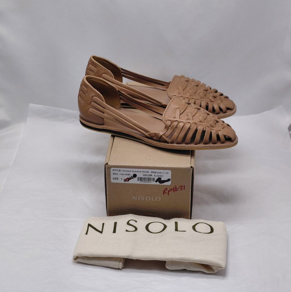 Nisolo Womens Huarache Sandals Size 8 Almond Leather Woven Boho Flats Casual